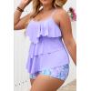 imageB2prity Women Plus Size Tankini Swimsuits Tummy Control Two Piece Bathing Suit Ruffled Flounce Swimwear with ShortsPurple Leaf Print