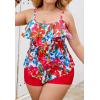 imageB2prity Women Plus Size Tankini Swimsuits Tummy Control Two Piece Bathing Suit Ruffled Flounce Swimwear with ShortsRed Floral