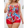 imageB2prity Women Plus Size Tankini Swimsuits Tummy Control Two Piece Bathing Suit Ruffled Flounce Swimwear with ShortsRed Floral