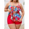 imageB2prity Women Plus Size Tankini Swimsuits Tummy Control Two Piece Bathing Suit Ruffled Flounce Swimwear with ShortsRed Floral