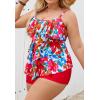 imageB2prity Women Plus Size Tankini Swimsuits Tummy Control Two Piece Bathing Suit Ruffled Flounce Swimwear with ShortsRed Floral