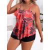 imageB2prity Women Plus Size Tankini Swimsuits Tummy Control Two Piece Bathing Suit Ruffled Flounce Swimwear with ShortsRedwhite