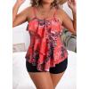 imageB2prity Women Plus Size Tankini Swimsuits Tummy Control Two Piece Bathing Suit Ruffled Flounce Swimwear with ShortsRedwhite