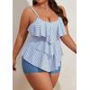 imageB2prity Women Plus Size Tankini Swimsuits Tummy Control Two Piece Bathing Suit Ruffled Flounce Swimwear with ShortsStripe