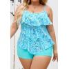imageB2prity Women Plus Size Tankini Swimsuits Tummy Control Two Piece Bathing Suit Ruffled Flounce Swimwear with ShortsTeal Floral