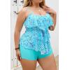 imageB2prity Women Plus Size Tankini Swimsuits Tummy Control Two Piece Bathing Suit Ruffled Flounce Swimwear with ShortsTeal Floral