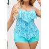 imageB2prity Women Plus Size Tankini Swimsuits Tummy Control Two Piece Bathing Suit Ruffled Flounce Swimwear with ShortsTeal Floral
