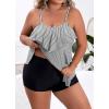 imageB2prity Women Plus Size Tankini Swimsuits Tummy Control Two Piece Bathing Suit Ruffled Flounce Swimwear with ShortsWhite Stripe