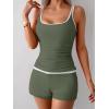 imageB2prity Womens Tankini Swimsuits Sporty Tummy Control Two Piece Bathing Suit Color Block Ruched SwimwearArmy Green white