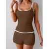 imageB2prity Womens Tankini Swimsuits Sporty Tummy Control Two Piece Bathing Suit Color Block Ruched SwimwearBrown white