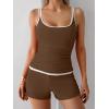 imageB2prity Womens Tankini Swimsuits Sporty Tummy Control Two Piece Bathing Suit Color Block Ruched SwimwearBrown white
