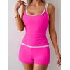 imageB2prity Womens Tankini Swimsuits Sporty Tummy Control Two Piece Bathing Suit Color Block Ruched SwimwearHot Pink