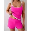 imageB2prity Womens Tankini Swimsuits Sporty Tummy Control Two Piece Bathing Suit Color Block Ruched SwimwearHot Pink