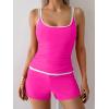 imageB2prity Womens Tankini Swimsuits Sporty Tummy Control Two Piece Bathing Suit Color Block Ruched SwimwearHot Pink