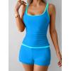 imageB2prity Womens Tankini Swimsuits Sporty Tummy Control Two Piece Bathing Suit Color Block Ruched SwimwearSky Blue