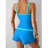 imageB2prity Womens Tankini Swimsuits Sporty Tummy Control Two Piece Bathing Suit Color Block Ruched SwimwearSky Blue