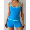 imageB2prity Womens Tankini Swimsuits Sporty Tummy Control Two Piece Bathing Suit Color Block Ruched SwimwearSky Blue