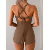 imageB2prity Womens Tankini Swimsuits Tummy Control Ruched Two Piece Bathing Suit V Neck Wrap Tie Back Swimwear with ShortsBrown