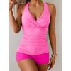 imageB2prity Womens Tankini Swimsuits Tummy Control Ruched Two Piece Bathing Suit V Neck Wrap Tie Back Swimwear with ShortsHot Pink