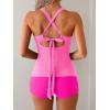 imageB2prity Womens Tankini Swimsuits Tummy Control Ruched Two Piece Bathing Suit V Neck Wrap Tie Back Swimwear with ShortsHot Pink