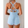imageB2prity Womens Tankini Swimsuits Tummy Control Ruched Two Piece Bathing Suit V Neck Wrap Tie Back Swimwear with ShortsLight Blue