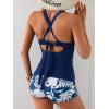 imageB2prity Womens Tankini Swimsuits Tummy Control Ruched Two Piece Bathing Suit V Neck Wrap Tie Back Swimwear with ShortsNavy Blue Leaf