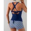imageB2prity Womens Tankini Swimsuits Tummy Control Ruched Two Piece Bathing Suit V Neck Wrap Tie Back Swimwear with ShortsNavy Blue Print