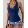 imageB2prity Womens Tankini Swimsuits Tummy Control Ruched Two Piece Bathing Suit V Neck Wrap Tie Back Swimwear with ShortsNavy Blue Print