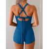 imageB2prity Womens Tankini Swimsuits Tummy Control Ruched Two Piece Bathing Suit V Neck Wrap Tie Back Swimwear with ShortsPeacock Blue