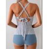 imageB2prity Womens Tankini Swimsuits Tummy Control Ruched Two Piece Bathing Suit V Neck Wrap Tie Back Swimwear with ShortsStripe blue