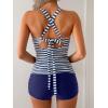 imageB2prity Womens Tankini Swimsuits Tummy Control Ruched Two Piece Bathing Suit V Neck Wrap Tie Back Swimwear with ShortsStripe dark Blue
