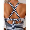 imageB2prity Womens Tankini Swimsuits Tummy Control Ruched Two Piece Bathing Suit V Neck Wrap Tie Back Swimwear with ShortsStripe dark Blue