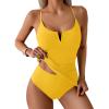 imageB2prity Tankini Swimsuits for Women Tummy Control Ruched Two Piece Bathing Suit V Wire Neck Swim Suit Tie Back SwimwearYellow