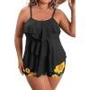 imageB2prity Women Plus Size Tankini Swimsuits Tummy Control Two Piece Bathing Suit Ruffled Flounce Swimwear with ShortsBlacksunflower
