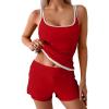 imageB2prity Womens Tankini Swimsuits Sporty Tummy Control Two Piece Bathing Suit Color Block Ruched SwimwearRed white