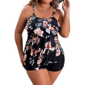 imageB2prity Women Plus Size Tankini Swimsuits Tummy Control Two Piece Bathing Suit Ruffled Flounce Swimwear with Shorts01