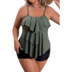 imageB2prity Women Plus Size Tankini Swimsuits Tummy Control Two Piece Bathing Suit Ruffled Flounce Swimwear with Shorts05
