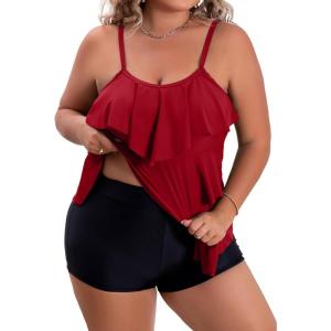 imageB2prity Women Plus Size Tankini Swimsuits Tummy Control Two Piece Bathing Suit Ruffled Flounce Swimwear with Shorts06