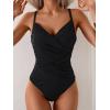 imageB2prity One Piece Swimsuit Tummy Control Criss Cross Bathing Suit Slimming Ruched Swim Suit Push Up V Neck SwimwearBlack