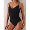 imageB2prity One Piece Swimsuit Tummy Control Criss Cross Bathing Suit Slimming Ruched Swim Suit Push Up V Neck SwimwearBlack