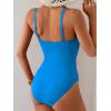imageB2prity One Piece Swimsuit Tummy Control Criss Cross Bathing Suit Slimming Ruched Swim Suit Push Up V Neck SwimwearBlue