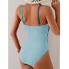 imageB2prity One Piece Swimsuit Tummy Control Criss Cross Bathing Suit Slimming Ruched Swim Suit Push Up V Neck SwimwearBlue Color Block