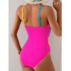 imageB2prity One Piece Swimsuit Tummy Control Criss Cross Bathing Suit Slimming Ruched Swim Suit Push Up V Neck SwimwearBlue Yellow Pink