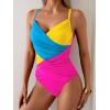 imageB2prity One Piece Swimsuit Tummy Control Criss Cross Bathing Suit Slimming Ruched Swim Suit Push Up V Neck SwimwearBlue Yellow Pink
