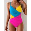 imageB2prity One Piece Swimsuit Tummy Control Criss Cross Bathing Suit Slimming Ruched Swim Suit Push Up V Neck SwimwearBlue Yellow Pink