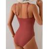 imageB2prity One Piece Swimsuit Tummy Control Criss Cross Bathing Suit Slimming Ruched Swim Suit Push Up V Neck SwimwearBrown