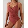 imageB2prity One Piece Swimsuit Tummy Control Criss Cross Bathing Suit Slimming Ruched Swim Suit Push Up V Neck SwimwearBrown