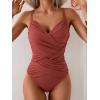imageB2prity One Piece Swimsuit Tummy Control Criss Cross Bathing Suit Slimming Ruched Swim Suit Push Up V Neck SwimwearBrown