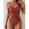 imageB2prity One Piece Swimsuit Tummy Control Criss Cross Bathing Suit Slimming Ruched Swim Suit Push Up V Neck SwimwearBrown