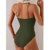 imageB2prity One Piece Swimsuit Tummy Control Criss Cross Bathing Suit Slimming Ruched Swim Suit Push Up V Neck SwimwearGreen Color Block